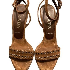 Prada Brown Leather Suede Sandals Vintage IN BOX